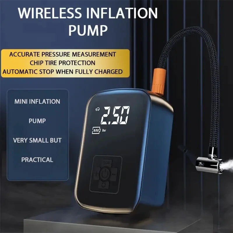 Wireless Electric Tire Inflator with Digital Display - Portable Air Pump for Car, Motorcycle, and Bicycle Tires