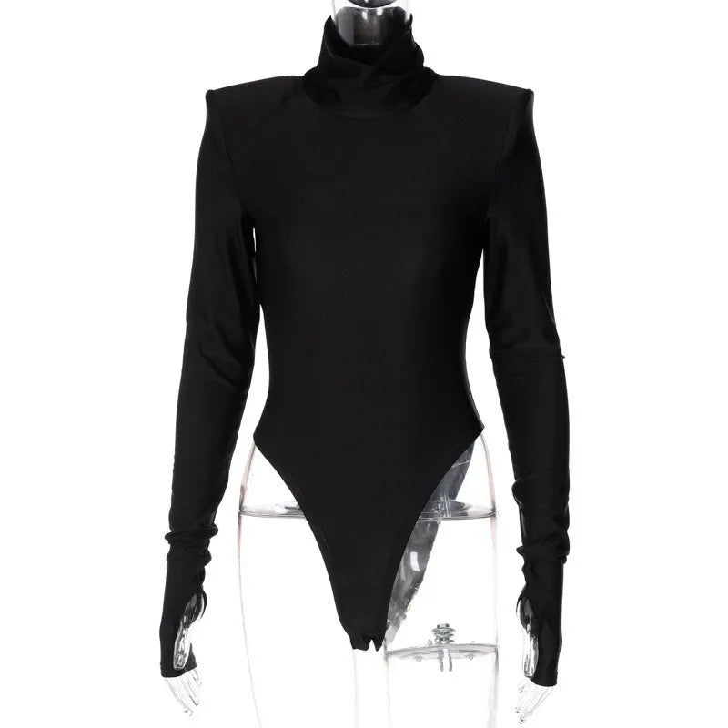 Satin Luxe Long Sleeve Turtleneck with Structured Shoulders