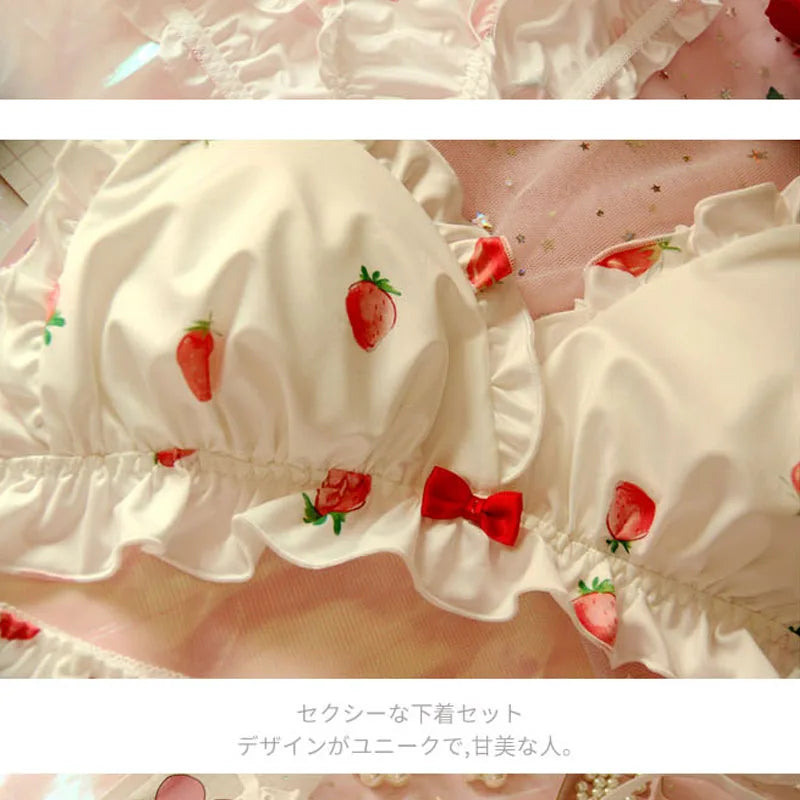 Strawberry Kawaii Milk Silk Soft Bra & Panty Set - Wirefree Japanese-Inspired Lingerie