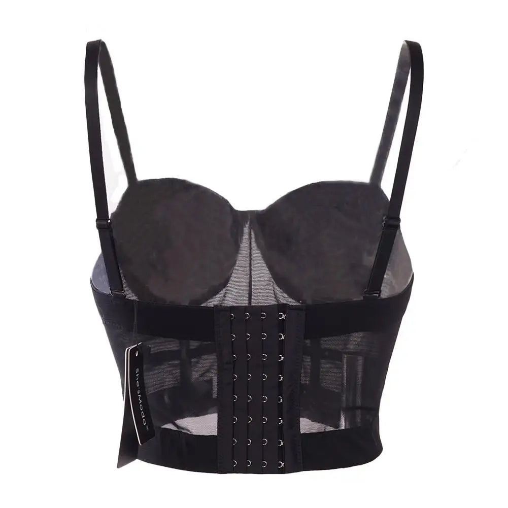 Allure Mesh Push-Up Bralette – Sexy Black Tube Top Corset with Club Party Vibes