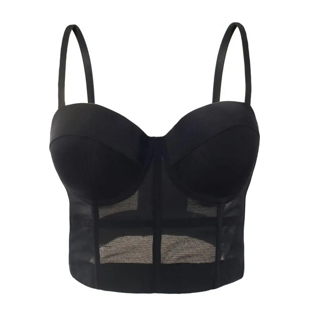 Allure Mesh Push-Up Bralette – Sexy Black Tube Top Corset with Club Party Vibes