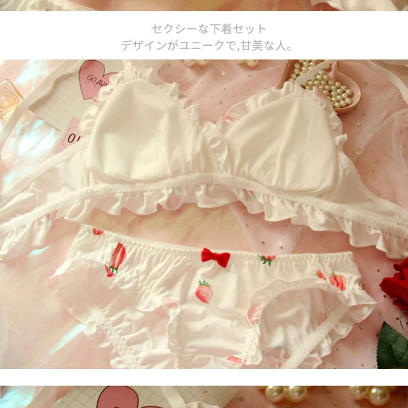 Strawberry Kawaii Milk Silk Soft Bra & Panty Set - Wirefree Japanese-Inspired Lingerie