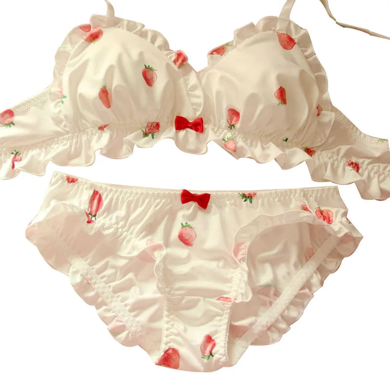 Strawberry Kawaii Milk Silk Soft Bra & Panty Set - Wirefree Japanese-Inspired Lingerie