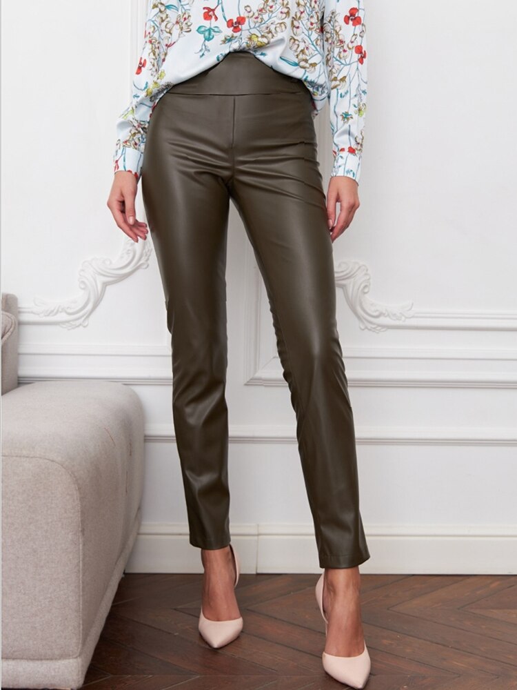 Sleek Faux Leather High-Waist Skinny Pants