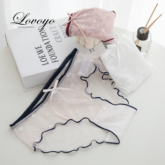 Elegant Japanese Lace Bow Mid-Waist Panties