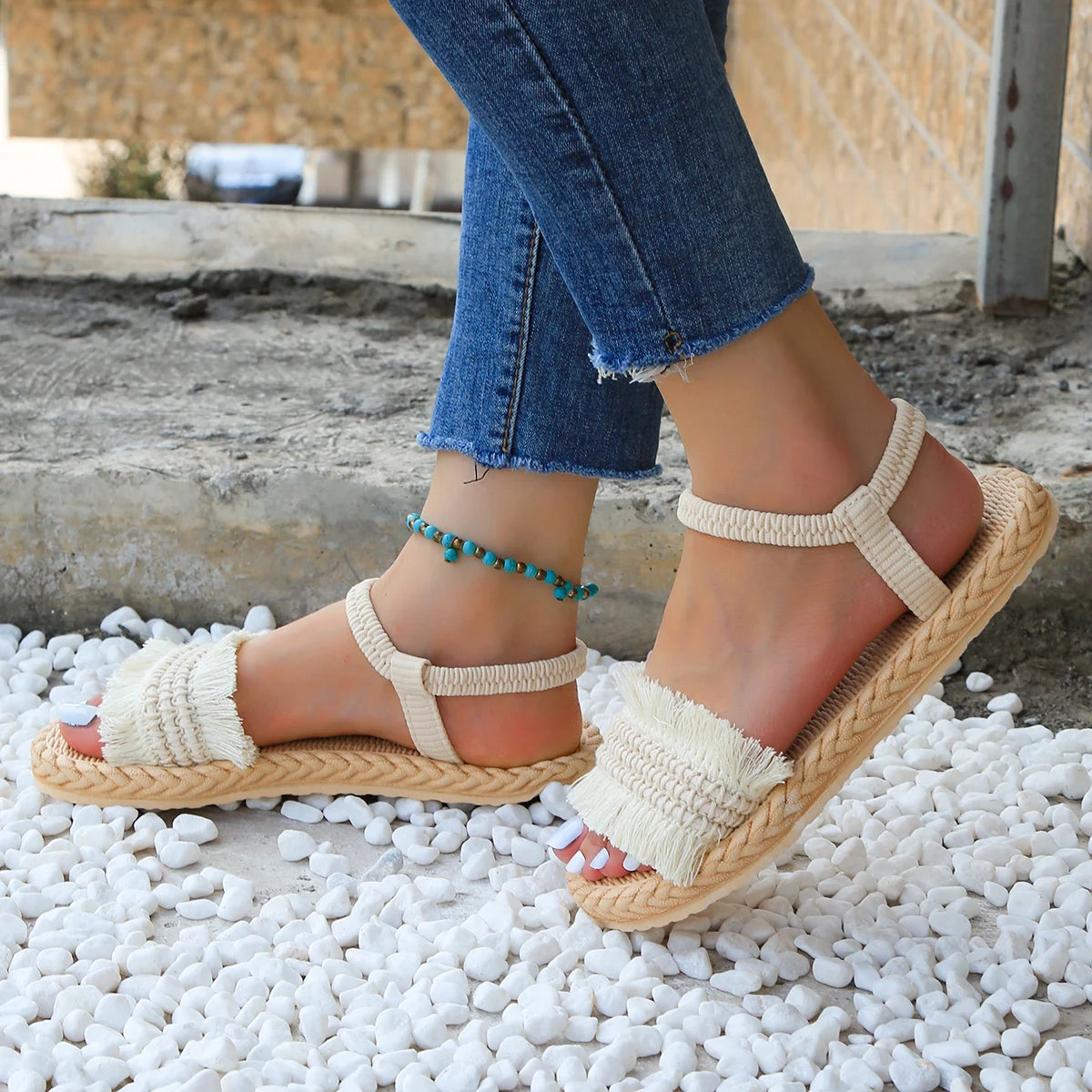 Chic Tassel Comfort Sandals - Non-Slip, Wear-Resistant Flats