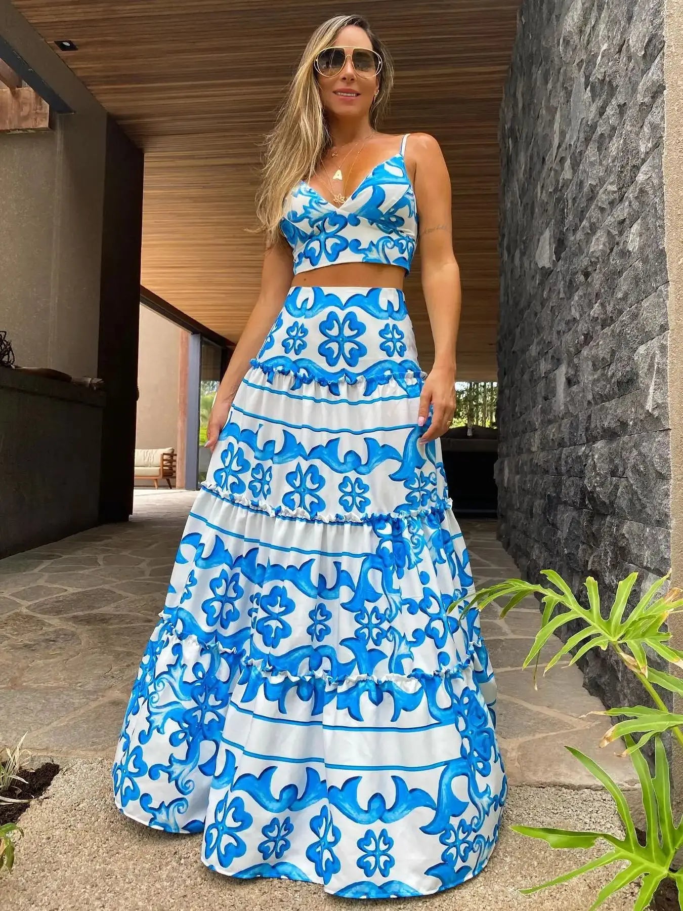 Chic Beach Two-Piece: Sweet Print Tube Top & Skirt Set