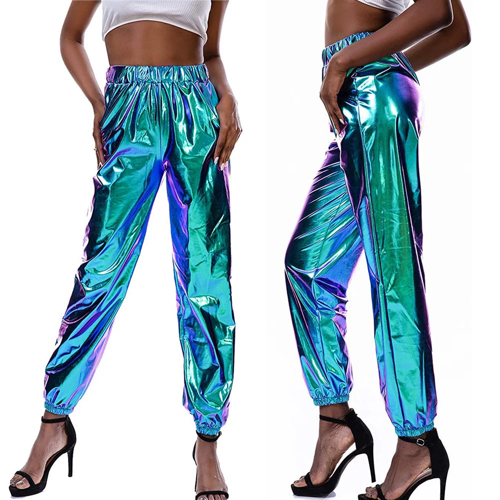 GlimmerFlex High-Waist Metallic Joggers