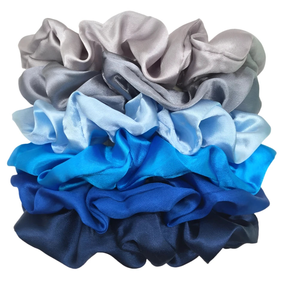 Elegant Satin Hair Scrunchies Set - 6 Solid Color Ponytail Holders for Women & Girls