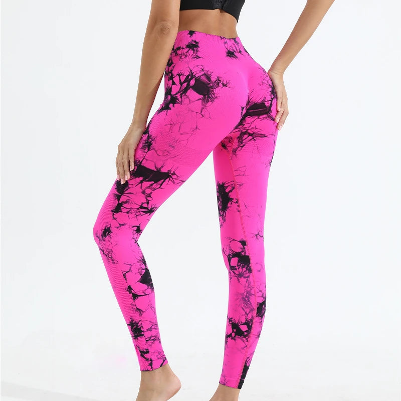 Vibrant Tie-Dye High-Waist Seamless Workout Leggings with Scrunch Detail