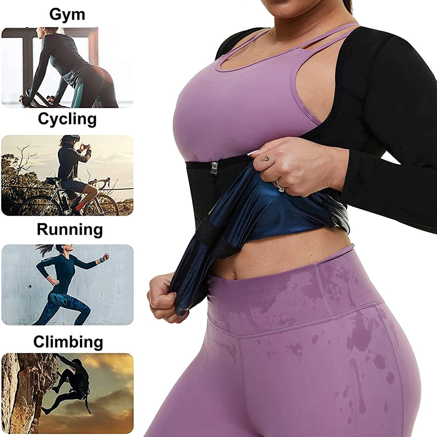 HeatFit Long Sleeve Sauna Suit for Women – Sweat Body Shaper & Waist Trainer Workout Top