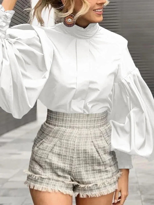 Chic White Lantern Sleeve Blouse