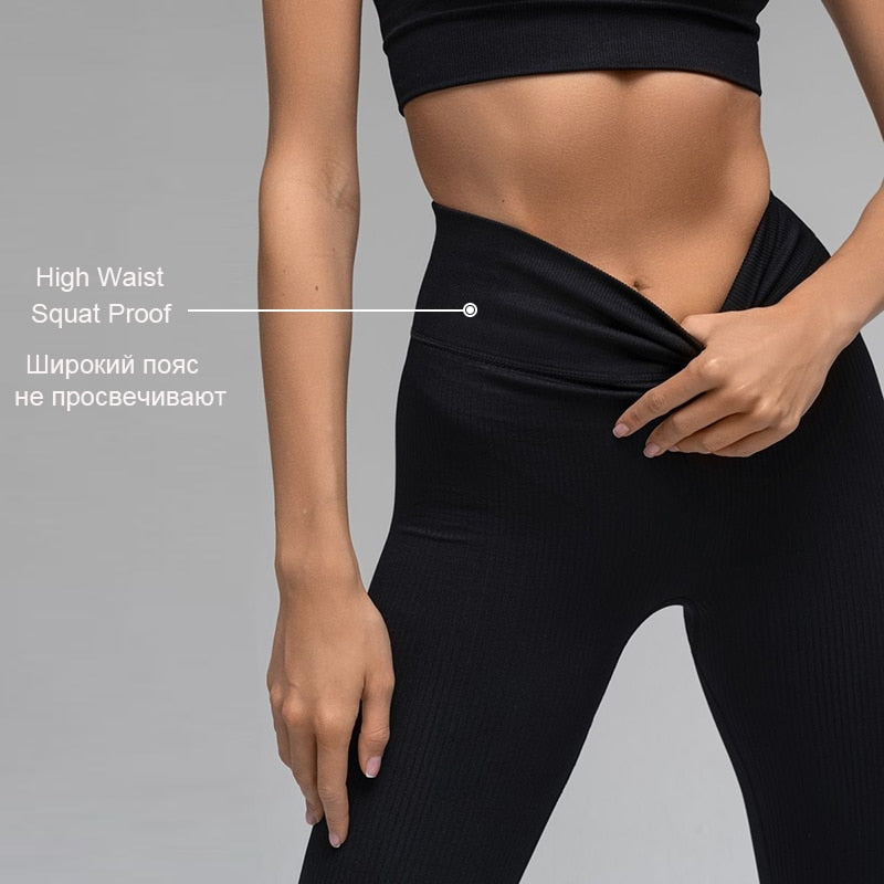 High-Waisted Ribbed Yoga Leggings for Fitness