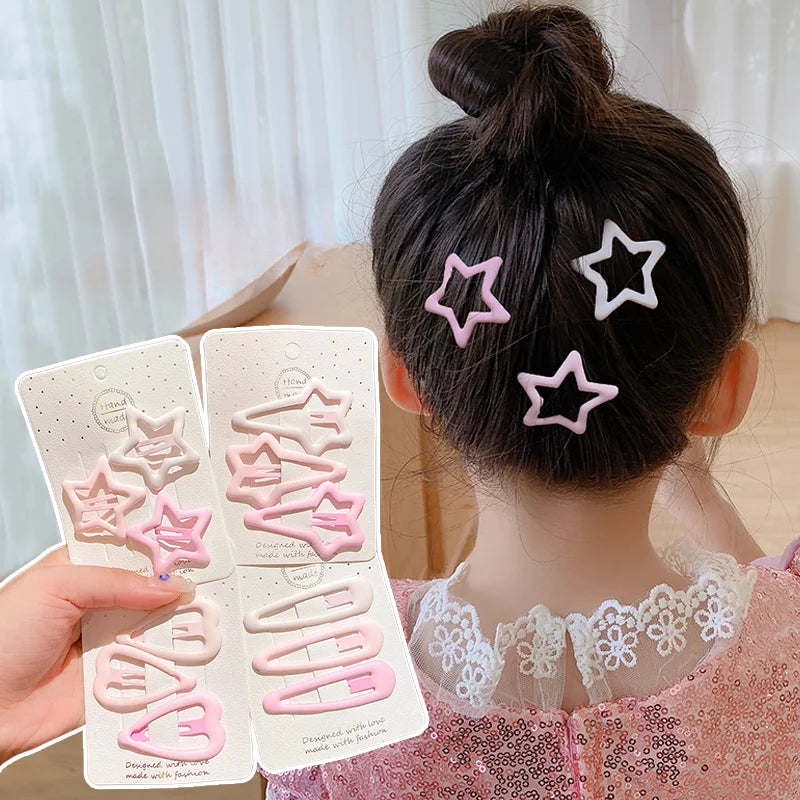 Geometric Star Hair Clips Set - 3/6 Pcs Fashionable Coffee and Pink Hairpins for Girls and Adults