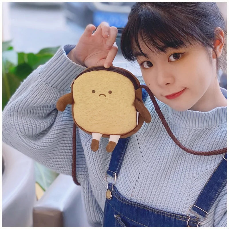 Cozy Toast Plush Shoulder Bag - Adorable & Soft Accessory