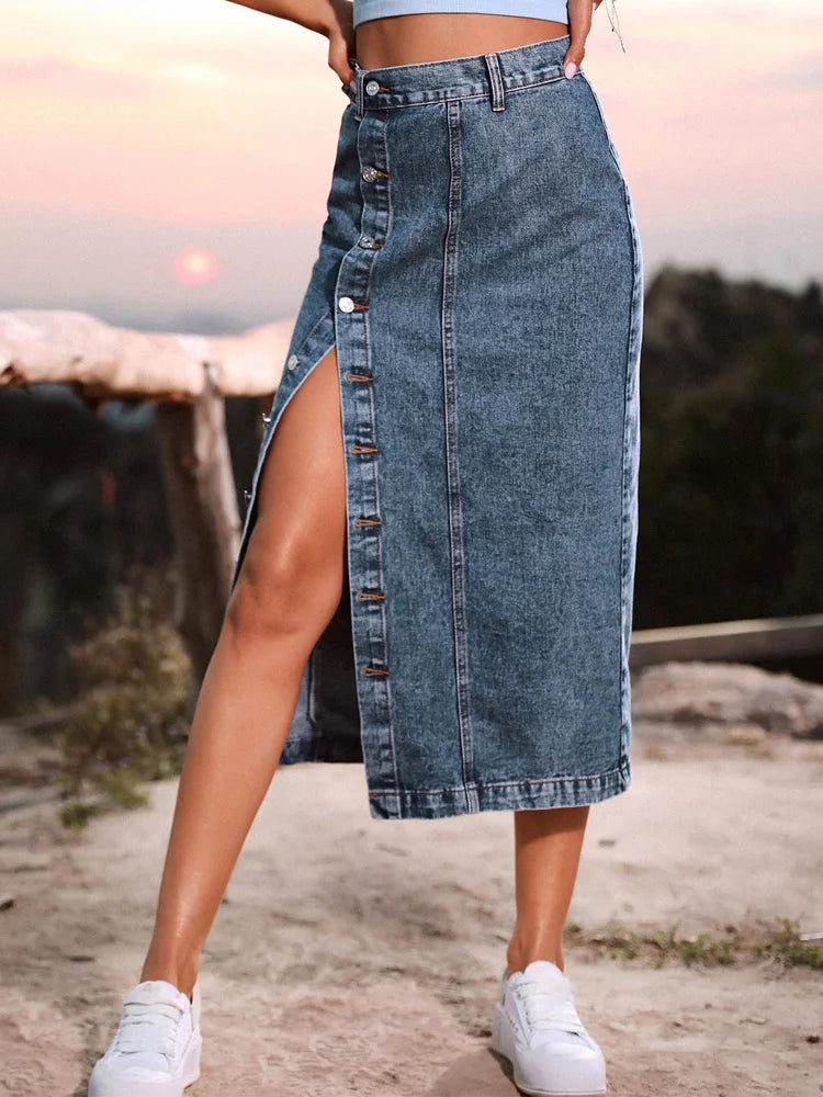 Elegance High-Waist Denim Bodycon Skirt – Autumn Winter Collection