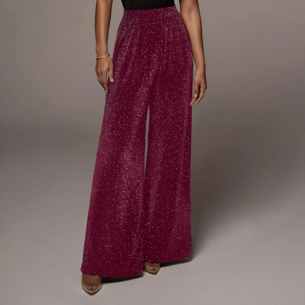 Shimmer Chic High-Waisted Pants with Elastic Waist