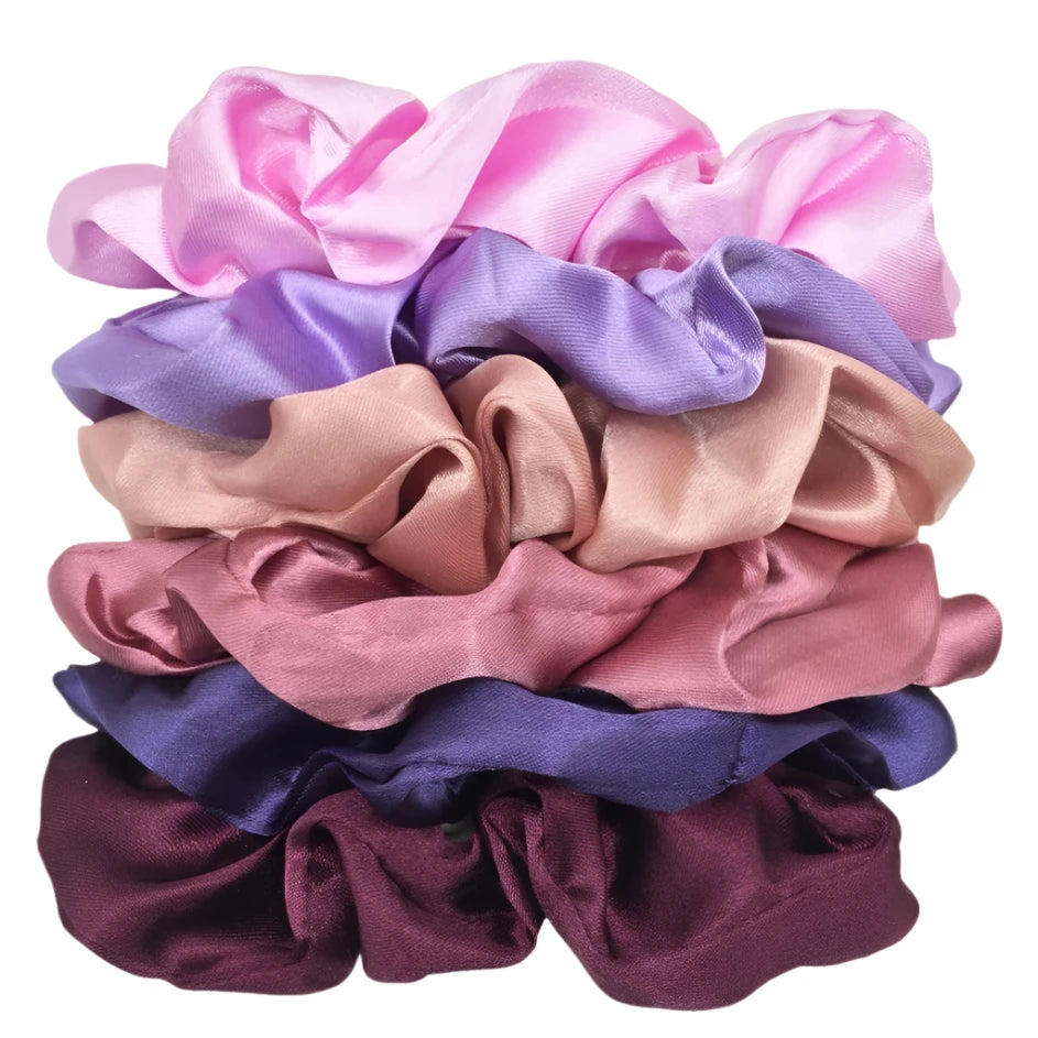 Elegant Satin Hair Scrunchies Set - 6 Solid Color Ponytail Holders for Women & Girls