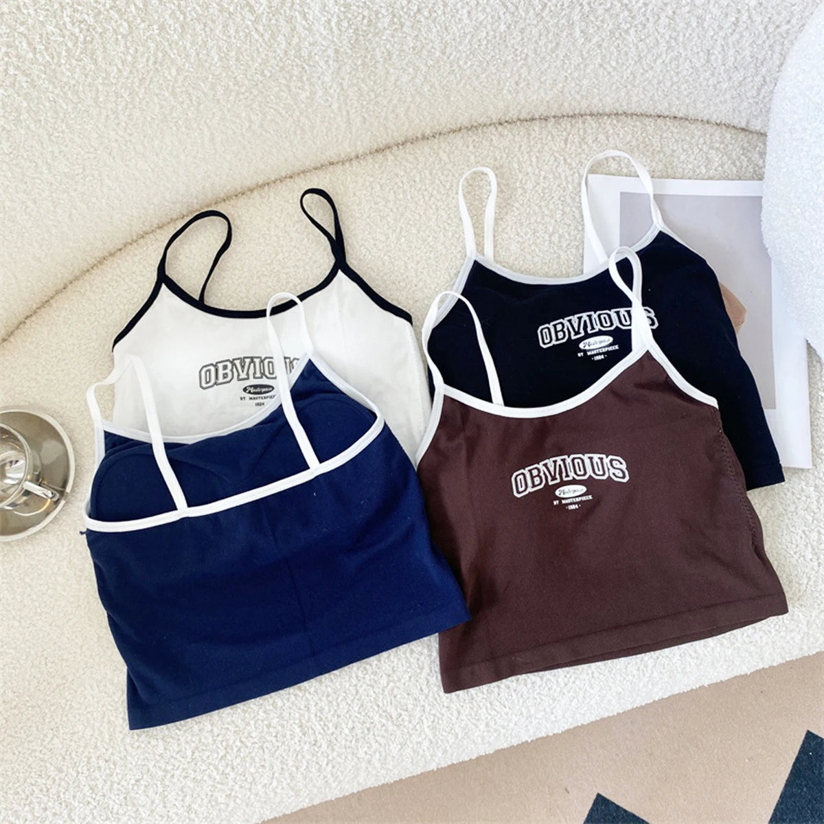 Sporty Letter Print Padded Camisole – Summer Spaghetti Strap Crop Top