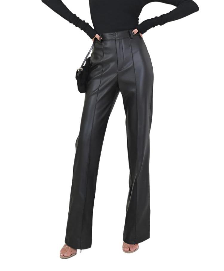 Sleek Black High-Waist Leather Trousers