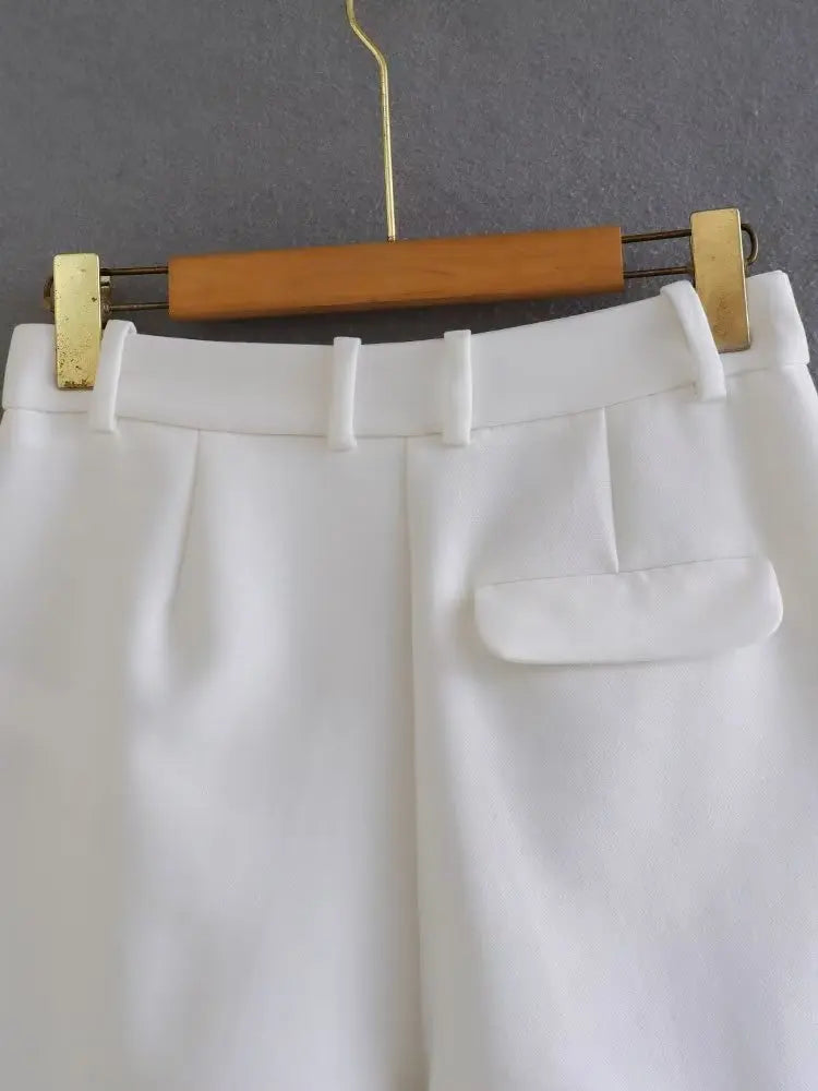 Willshela Vintage Chic High-Waist White Pleated Zipper Shorts