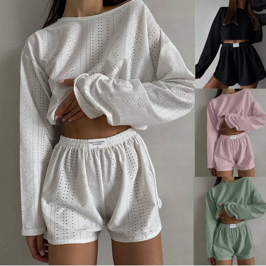 Spring Breeze Women's Lounge Set: Long Sleeve Top & Shorts