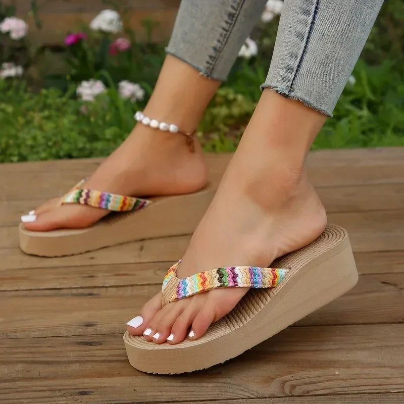 Boho Bliss Wedge Sandals – Stylish Summer Flip Flops