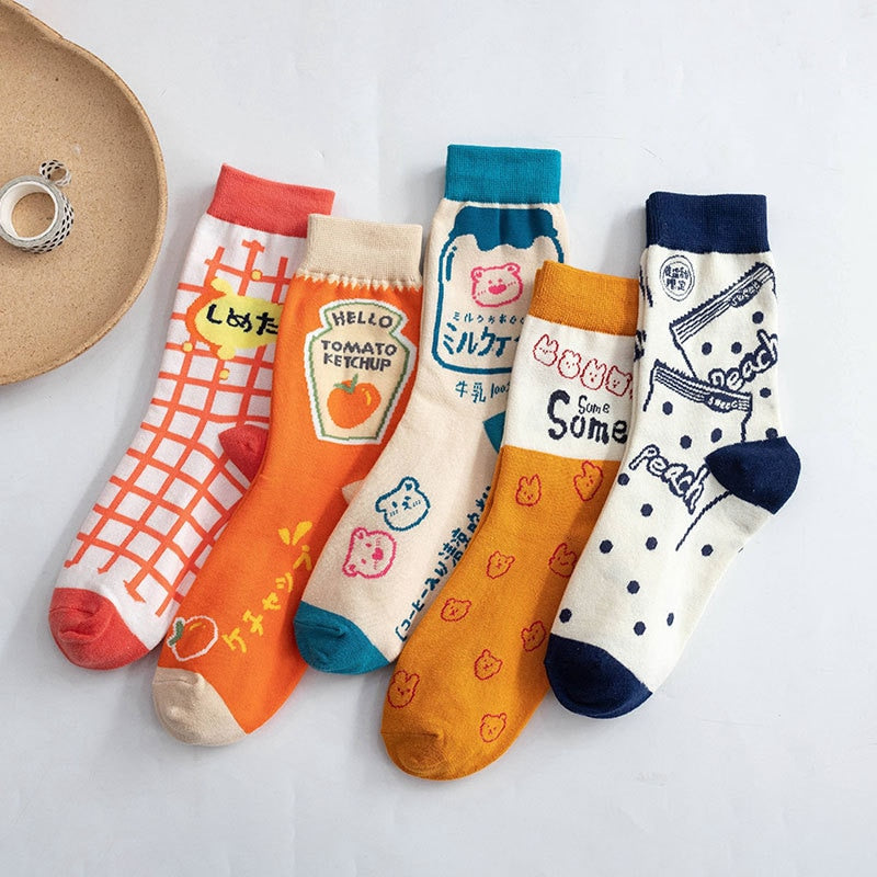 Charming Grid Pattern Cotton Socks for Women - Spring & Autumn Collection