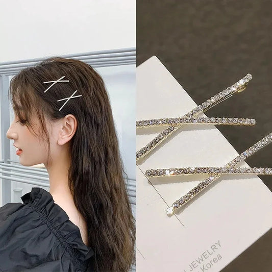 Elegant Cross Crystal Rhinestone Hairpins - 2-Piece Bridal Side Clips