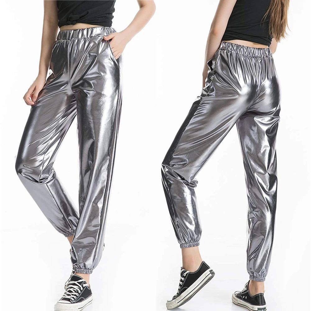 GlimmerFlex High-Waist Metallic Joggers