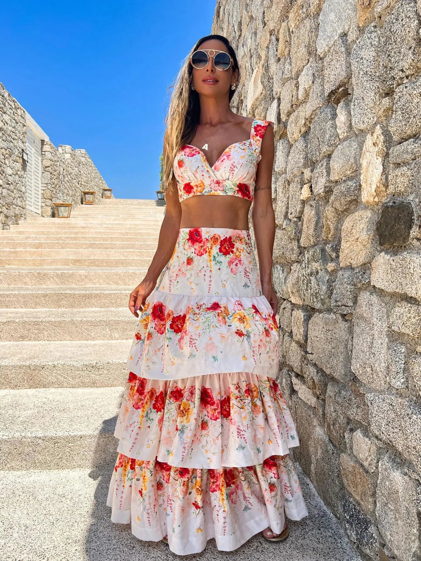 Chic Beach Two-Piece: Sweet Print Tube Top & Skirt Set