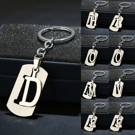 Personalized Initial Key Ring - Silver Steel Charm