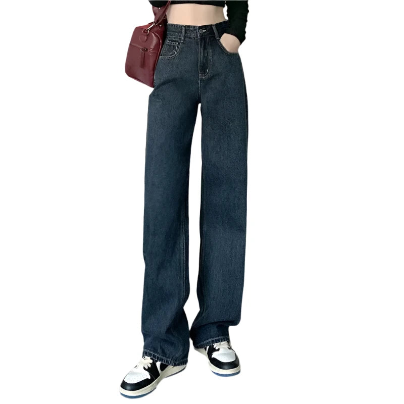 High-Waisted Straight-Leg Baggy Denim Trousers