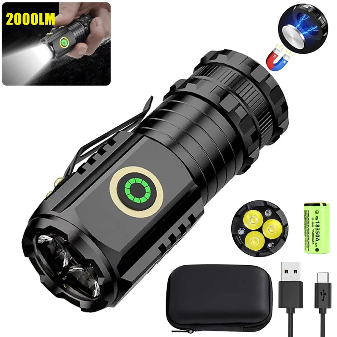 UltraBright Mini LED Rechargeable Pocket Torch - Waterproof & Magnetic