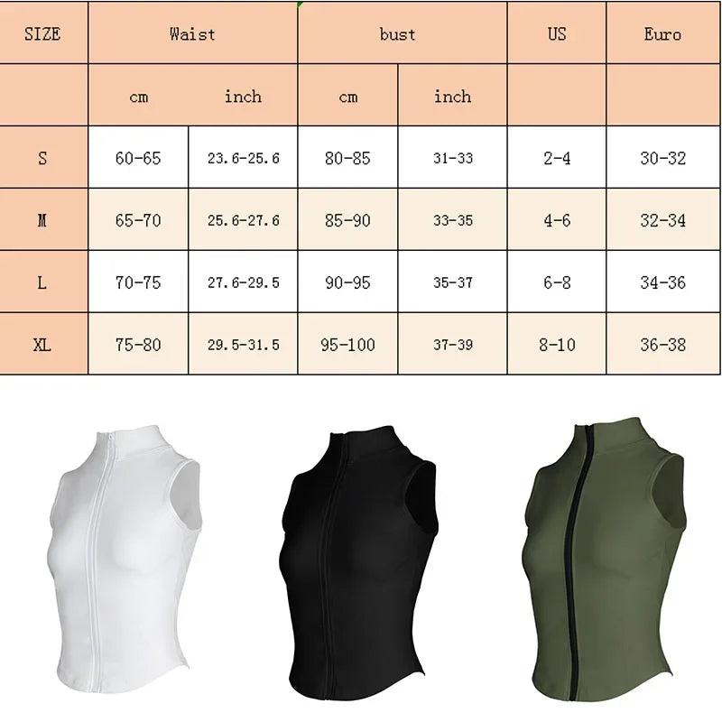 Women's Athletic Zip-Up Sleeveless Fitness Vest – High Neck Running & Yoga Sports Top