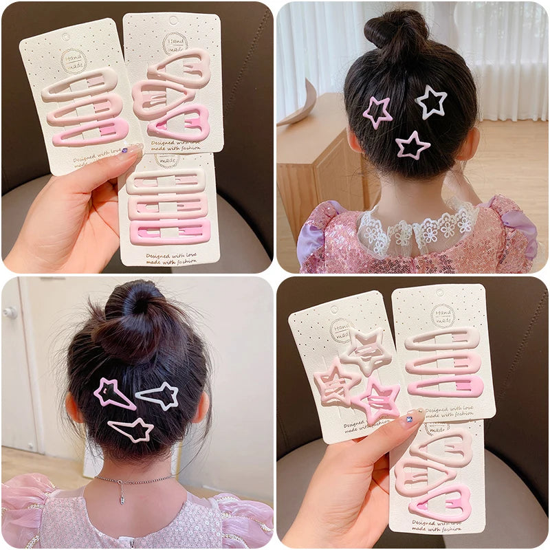 Geometric Star Hair Clips Set - 3/6 Pcs Fashionable Coffee and Pink Hairpins for Girls and Adults