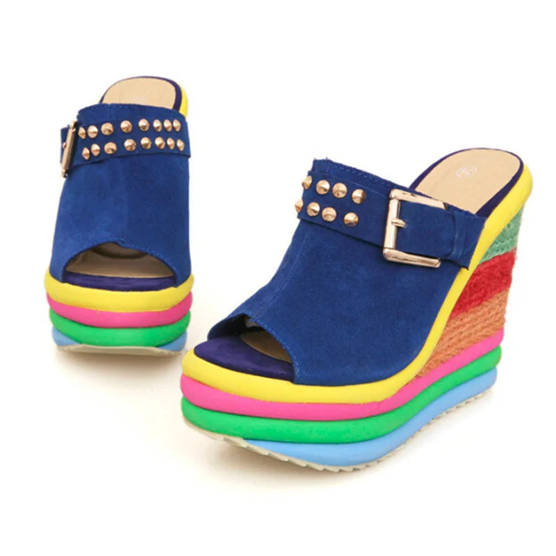 Bohemian Rainbow Peep-Toe Platform Wedges