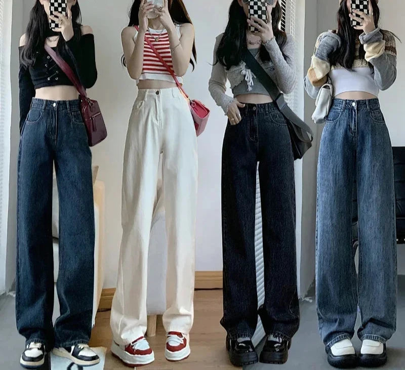 High-Waisted Straight-Leg Baggy Denim Trousers