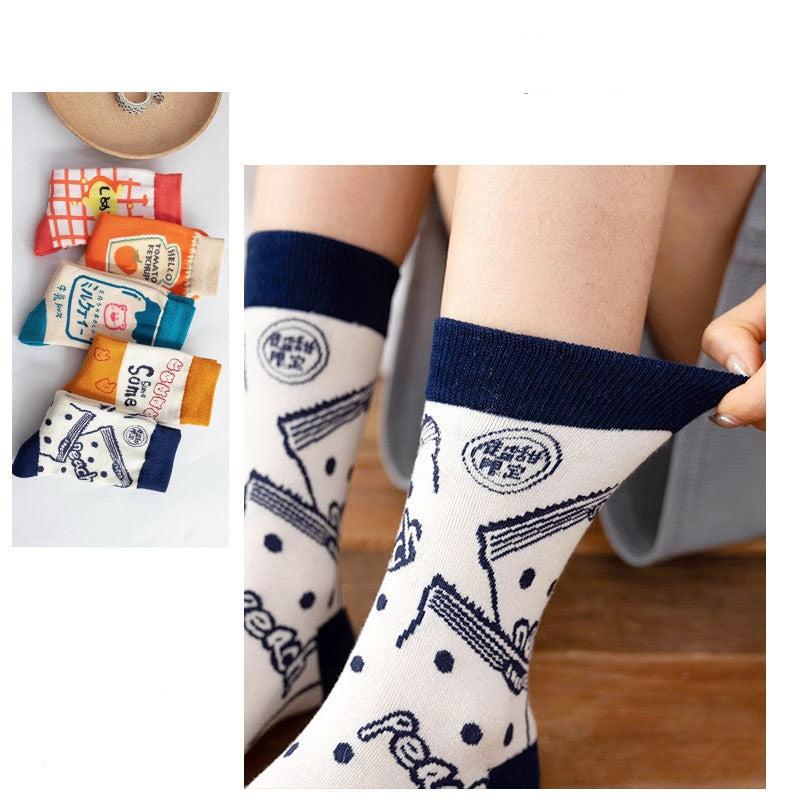 Charming Grid Pattern Cotton Socks for Women - Spring & Autumn Collection