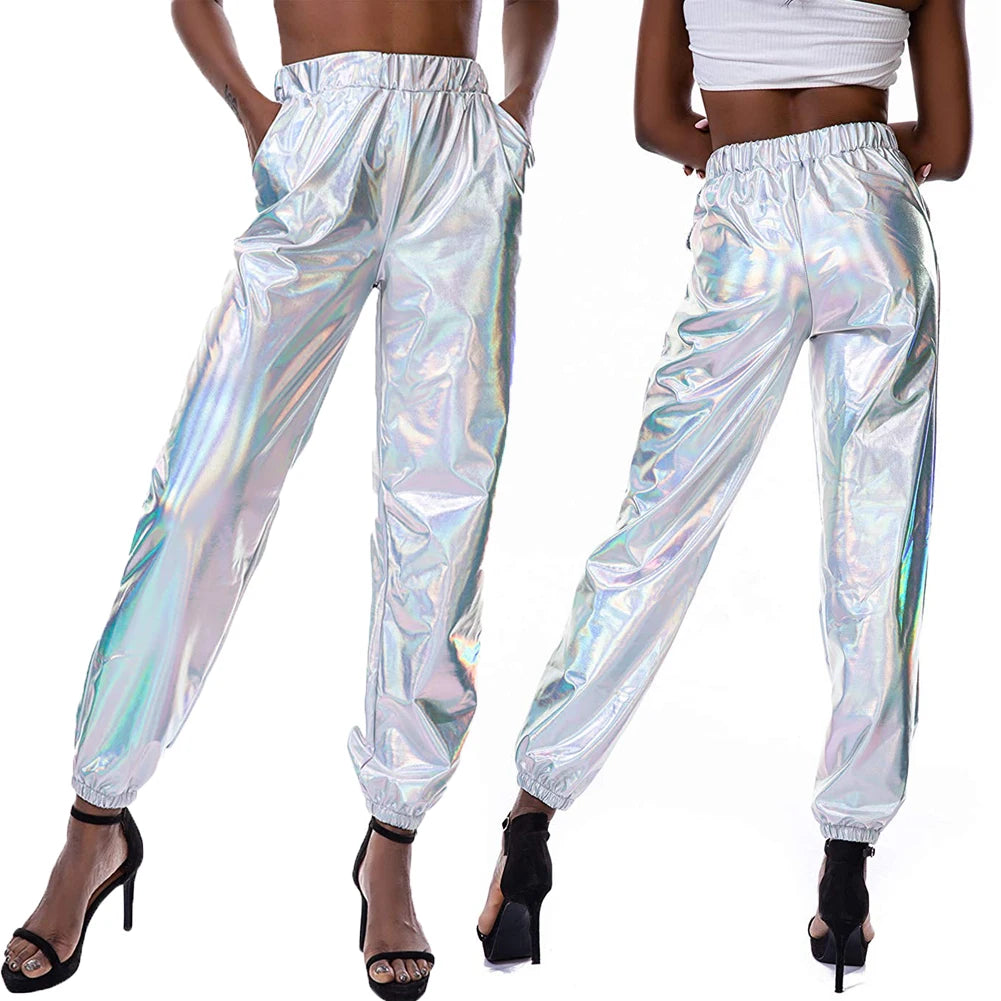 GlimmerFlex High-Waist Metallic Joggers