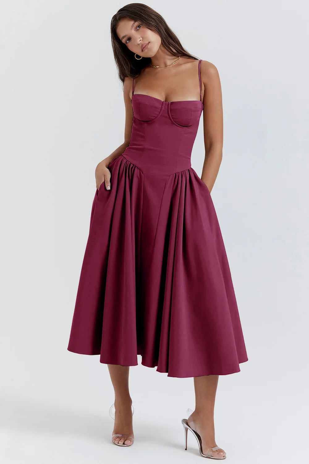 Elegant Pleated Hem Backless Midi Dress – Sleeveless Summer Party Fashion