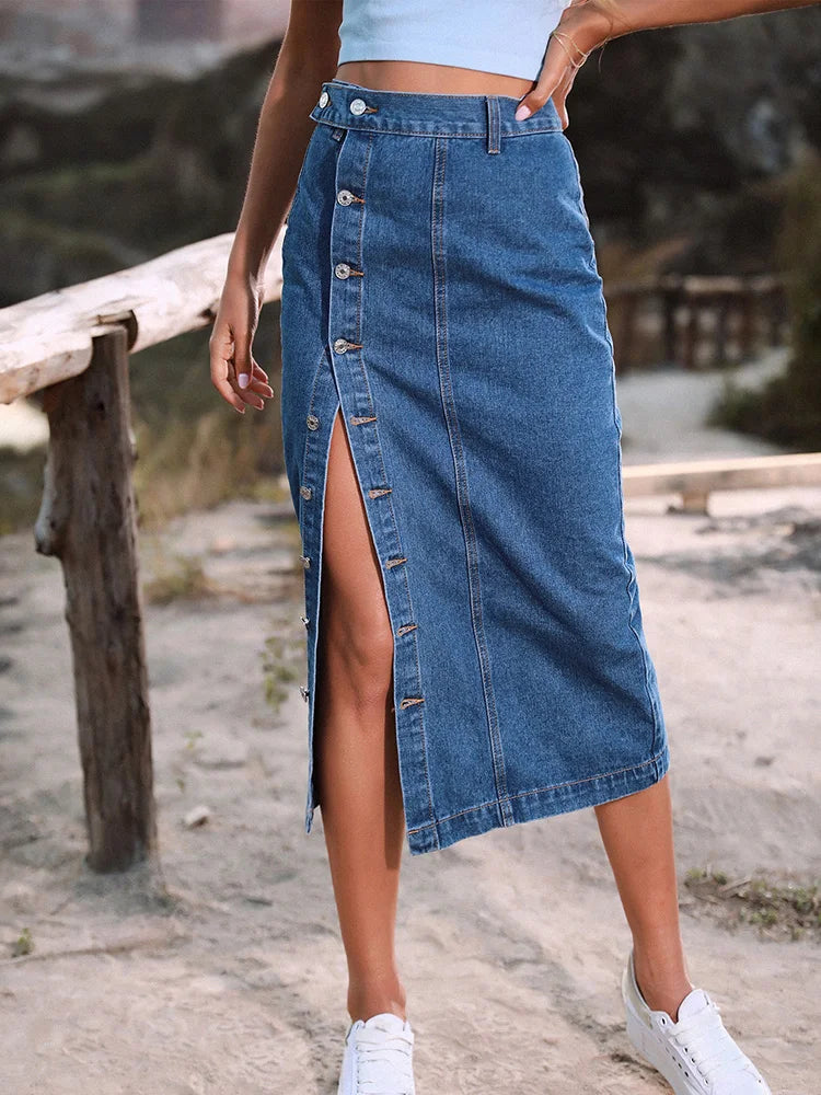 Elegance High-Waist Denim Bodycon Skirt – Autumn Winter Collection