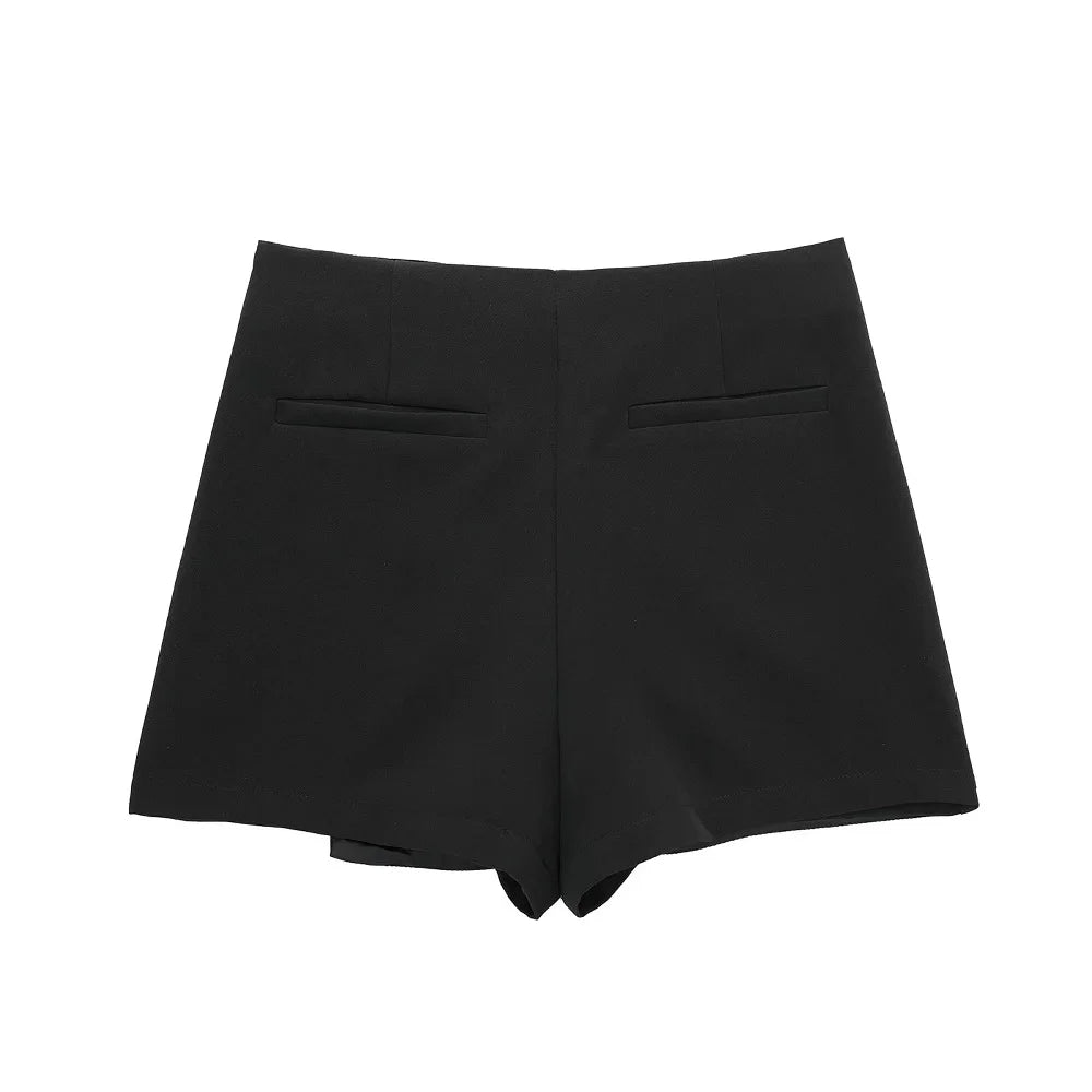 Asymmetric High-Waist Mini Skirt Shorts in Black and Pink