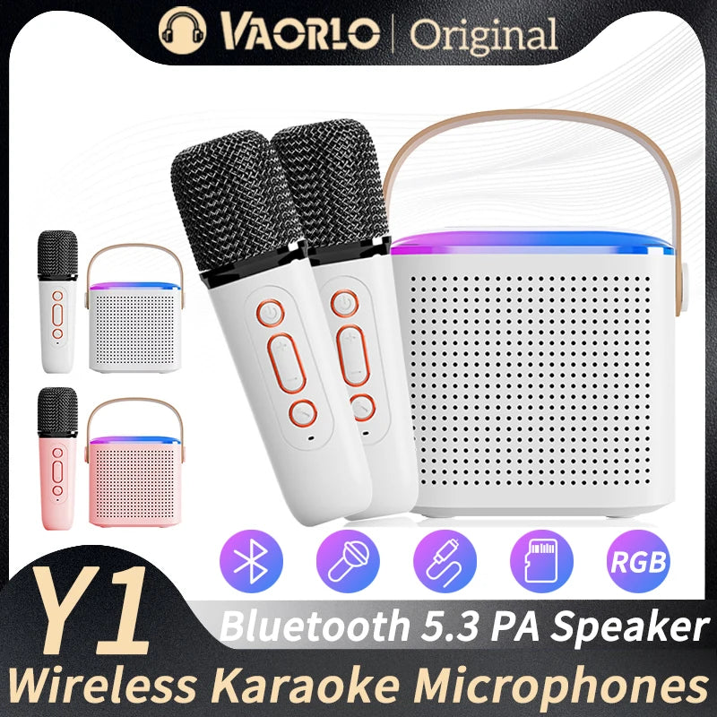 Y1 DuoWave Karaoke System: Wireless Dual Microphones with Bluetooth 5.3 and RGB Surround Sound