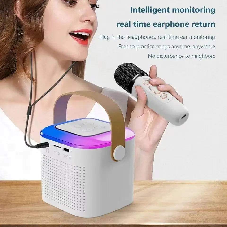 Y1 DuoWave Karaoke System: Wireless Dual Microphones with Bluetooth 5.3 and RGB Surround Sound