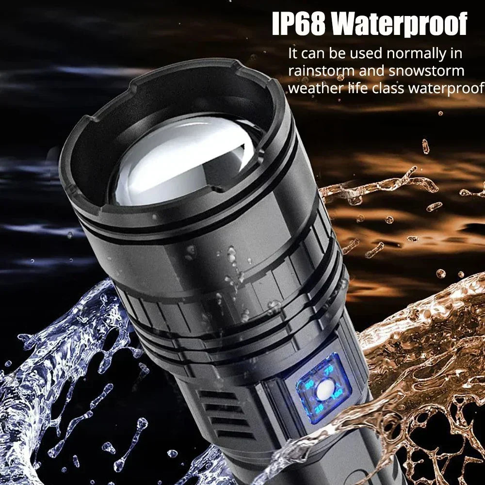 Ultra Bright Tactical LED Flashlight - 15,000mAh Rechargeable Emergency Spotlight with Tail Light