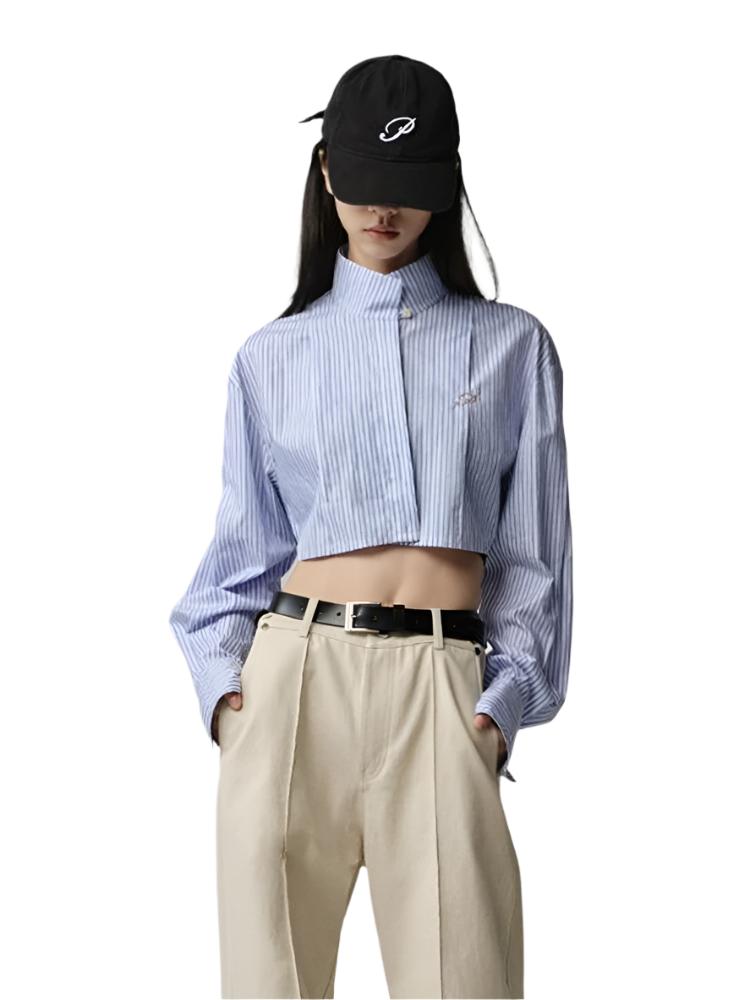 Chic Striped Stand-Collar Cropped Top