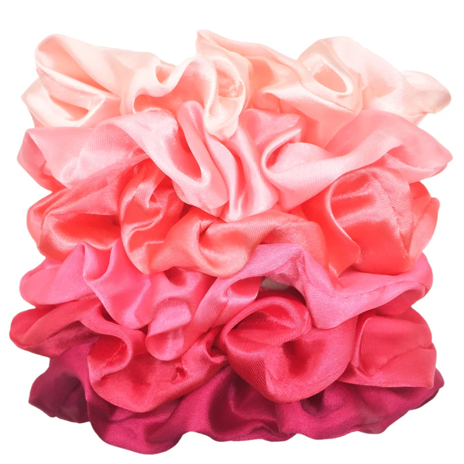 Elegant Satin Hair Scrunchies Set - 6 Solid Color Ponytail Holders for Women & Girls