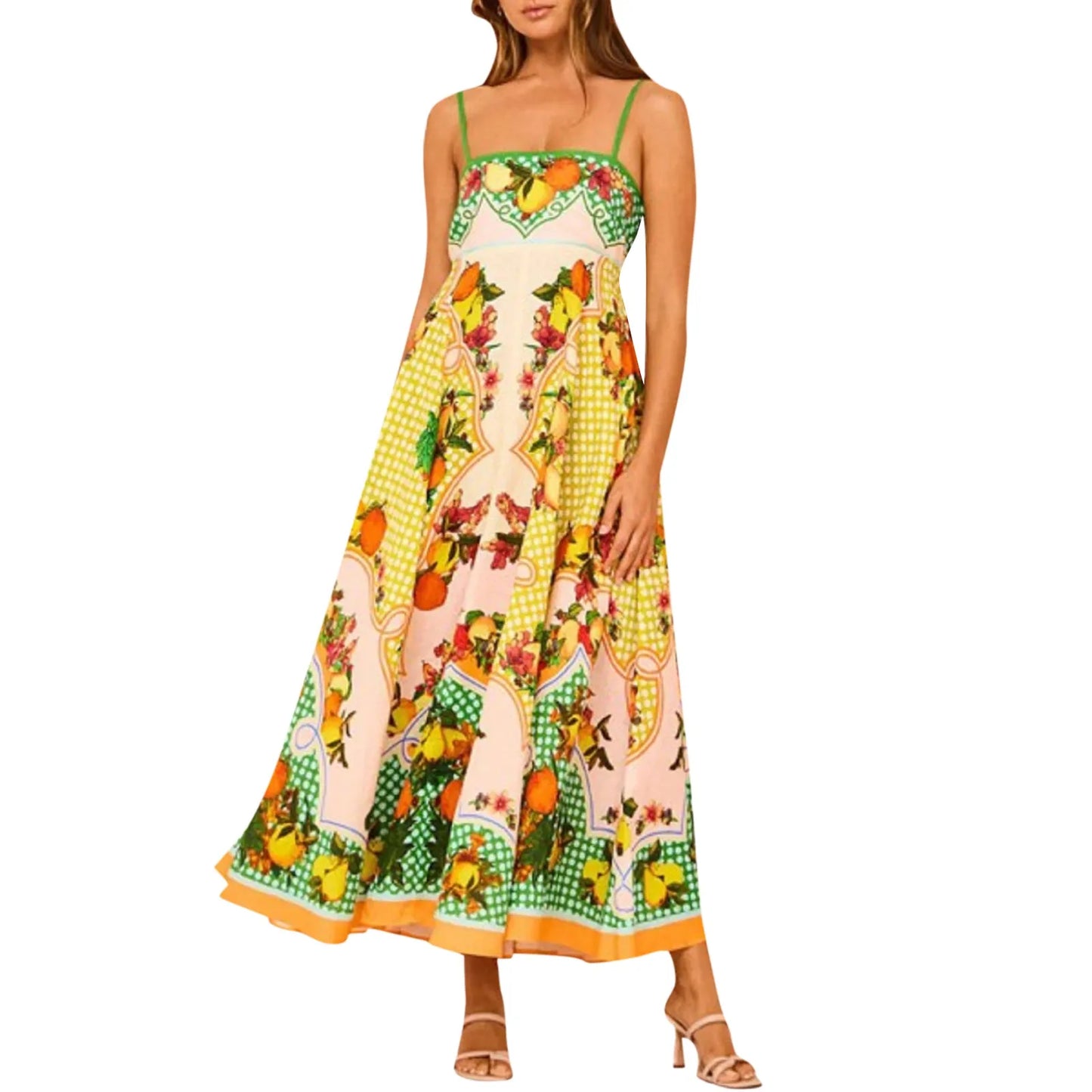 Sunny Days Colorful A-Line Sundress - Women's High Waist Backless Summer Dress