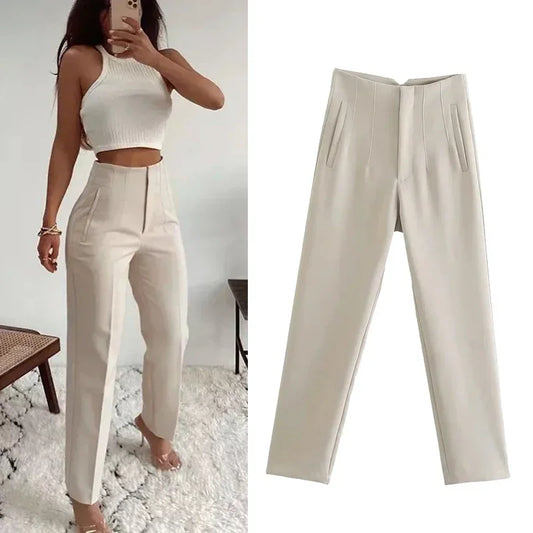 Elegance High-Waist Office Trousers – Women's Formal Slim-Fit Pencil Pants